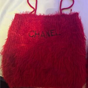 CHANEL Vibrant Red Furry Tote